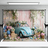 Lofaris Blue Beetle Car Eggs Flowers Easter Canto Backdrop